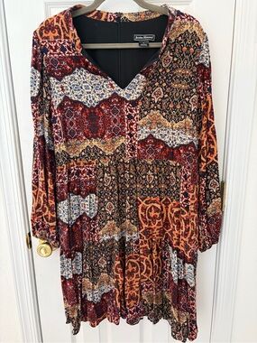 Jessica Howard Multicolor Patchwork V-Neck Long Sleeve Tunic Dress